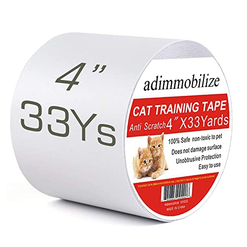 adimmobilize Cat Scratch Deterrent Tape - Anti-Scratch Cat Training Tape for Couch, Furniture, Door, 4" x33Yards, 100% Transparent Clear, Removable, Residue-Free, Non-Toxic