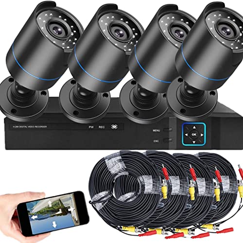 4CH AHD Wired DVR Video Security Camera System Night Vision with 4 * 1080P HD Waterproof Bullet Cameras Indoor/Outdoor CCTV Surveillance Camera with 4 * 60cm BNC Cables (NO Hard Disk)