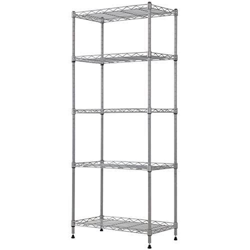 REGILLER 5-Wire Shelving Metal Storage Rack Adjustable Shelves, Standing Storage Shelf Units for Laundry Bathroom Kitchen Pantry Closet (Silver, 21.2L x 11.8W x 53.5H)