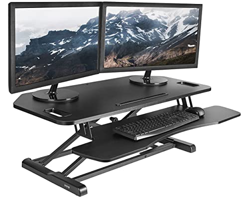 VIVO Extra Wide Corner Height Adjustable 38 inch Stand up Desk Converter, Sit Stand Tabletop Dual Monitor and Laptop Riser Workstation, Black, DESK-V000KL