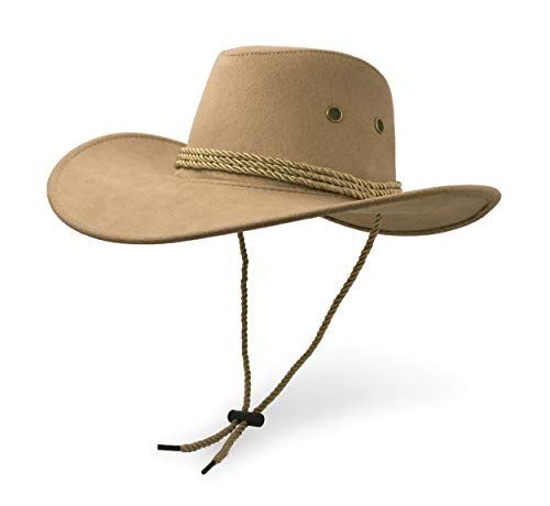 Cowboy Hat, Sun Hat Faux Felt Leather Suede Travel Cap Western Hat Outdoor Sun Protect Beige