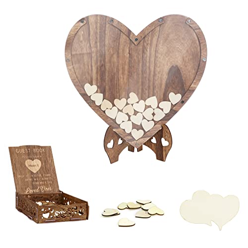 Wedding Heart Guest Book Alternative: Wooden Guestbook Frame Rustic Drop Box with Two Pens for Baby Bridal Shower Birthday Party Reception - Wedding Books for Guests to Sign with 88pcs Wood Hearts