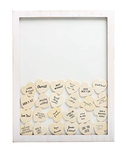 Kate & Milo Wedding Guestbook Token Frame, Includes 50 Heart Tokens, Perfect for Wedding Reception or Bridal Shower, Distressed White