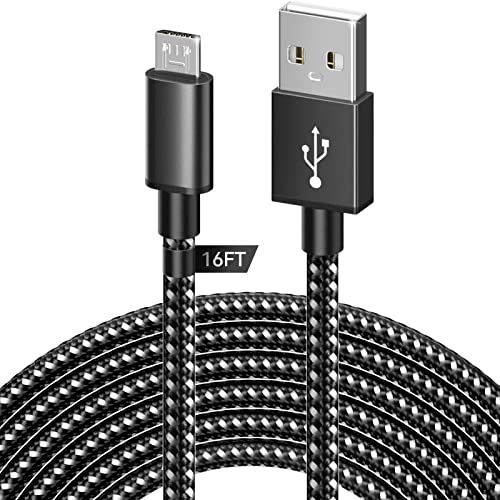 6amLifestyle PS4 Controller Charger Charging Cable 16ft, Nylon Braided Extra Long Micro USB 2.0 High Speed Data Sync Cord Compatible for Playstaion 4, PS4 Slim/Pro, Xbox One S/X Controller, Black