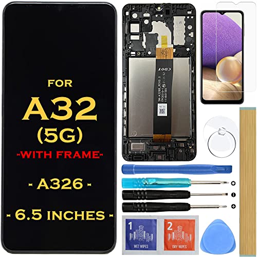 HLTECH Screen Replacement LCD Display Touch Digitizer Assembly with Frame for Samsung Galaxy A32 5G 2021 A326 SM-A326 A326U A326U1 A326T A326W 6.5" (Not for A32 4G)