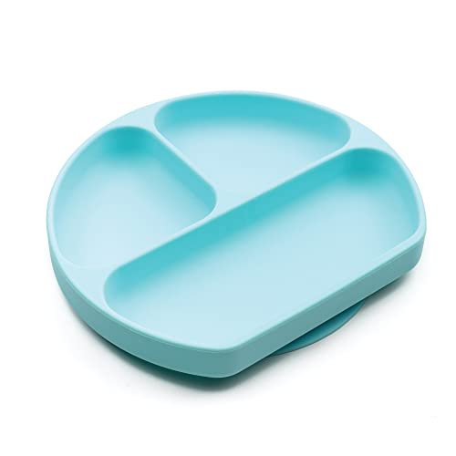 Bumkins Silicone Grip Dish, Suction Plate, Divided Plate, Baby Toddler Plate, BPA Free, Microwave Dishwasher Safe , Blue-GD, 1 Count
