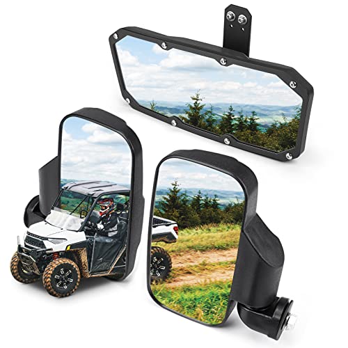 KEMIMOTO UTV Side Mirrors And Center Mirror Set Compatible With Polaris Ranger 500 570 900 1000 XP w/Pro-Fit Profiled Tube UTV Rearview Mirrors Rear View Mirror Accessories