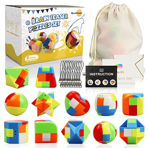 Brain Teaser Puzzles for Kids Teens and Adults 12Pcs,Mind Game Puzzle Set, 3D Plastic Unlock Interlock Toy, Desk Toys for Office for Adults,Suitable for IQ,Logic Test, Fidgeting and Pastime