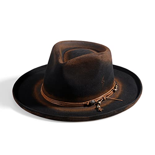 Flat Hat for Men Women Western Cowboy Classic Rancher Wide Brim Roll with Lightning Logo Distressed