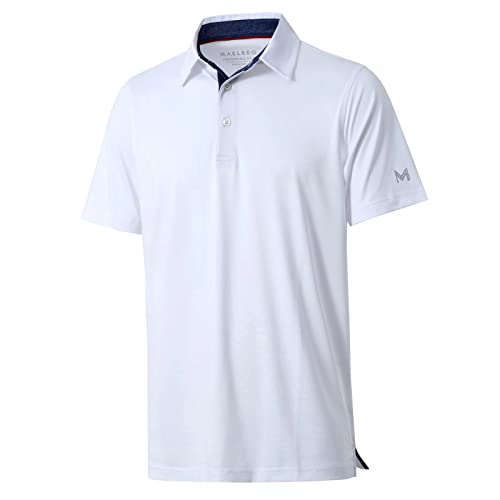 M MAELREG Golf Polo Shirts for Men Short Sleeve Performance Moisture Wicking Quick Dry Casual Collared Mens Polo Shirts White