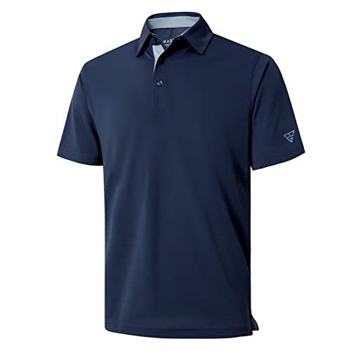 M MAELREG Mens Pique Polo Shirts Short Sleeve Performance Moisture Wicking Quick Dry Casual Golf Shirts for Men Navy
