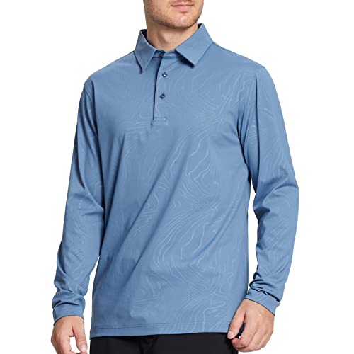 M MAELREG Golf Shirts for Men Long Sleeve Embossed Performance Moisture Wicking Casual Mens Collared Polo Shirts