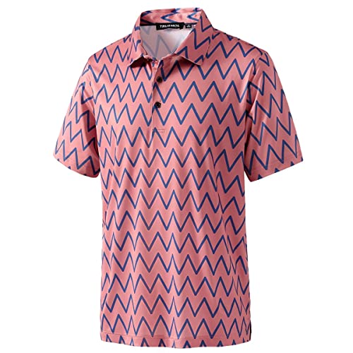 TRUSMOL Mens Golf Shirts Dry Fit Short Sleeve Print Moisture Wicking Casual Polo Shirt