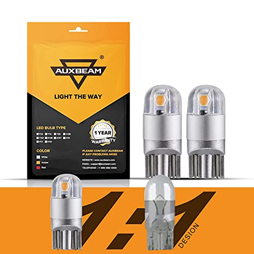 AUXBEAM 194 LED Bulbs Amber Yellow, Canbus Error Free Non-Polarity Extremely Bright 168 W5W Car Interior Lights, T10 LED Replacement Bulb for License Plate light, Dome Map Light, Dashboard Light, 2PCS