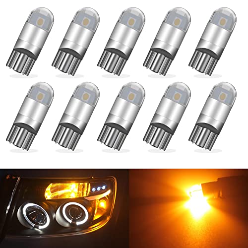 UNXMRFF 194 LED Bulbs Amber/Yellow, T10 W5W 2825 168 LED Bulbs 3030 Chips 2-SMD 194 Bulb Replacement for 12V License Plate Light, Dome Map Light, Side Marker Light, Courtesy Light Bulbs, Pack of 10