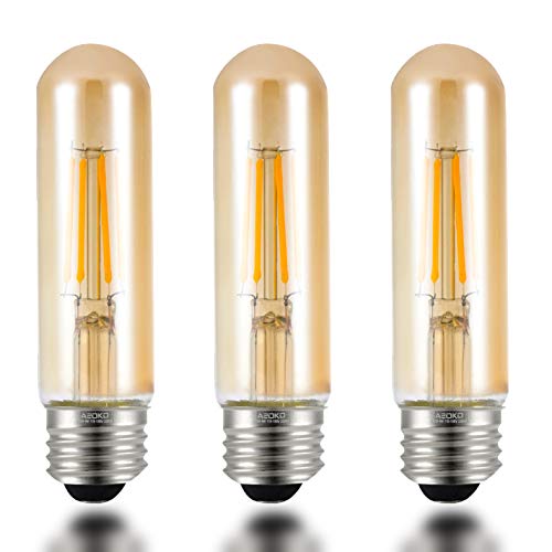 T10 LED Bulbs 2200K Warm White, 4W Amber Colored Tubular Edison Light Bulbs, E26 Medium Base,40 Watt Equivalent, Dimmable Tube Vintage Led Bulbs, LED Filament Bulb for Desk Lamp, Display Pendant Light