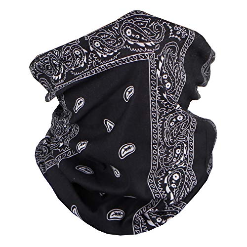 Motique Accessories Paisley Bandana Neck Gaiter Tube Headwear Motorcycle Face Scarf - Black
