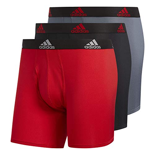 adidas Men's Performance Boxer Brief Underwear (3-Pack), Scarlet/Black Black/Black Onix/Black, Large
