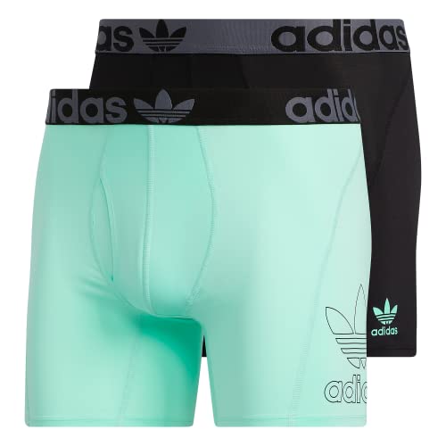 adidas Originals Men's Trefoil Athletic Comfort Fit Boxer Brief Underwear (2-Pack), Black/Onix Grey/Pulse Mint Green, Large