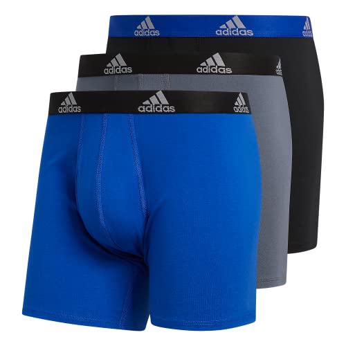 adidas Men's Stretch Cotton Boxer Brief Underwear (3-Pack), Bold Blue/Onix Grey/Black, Large
