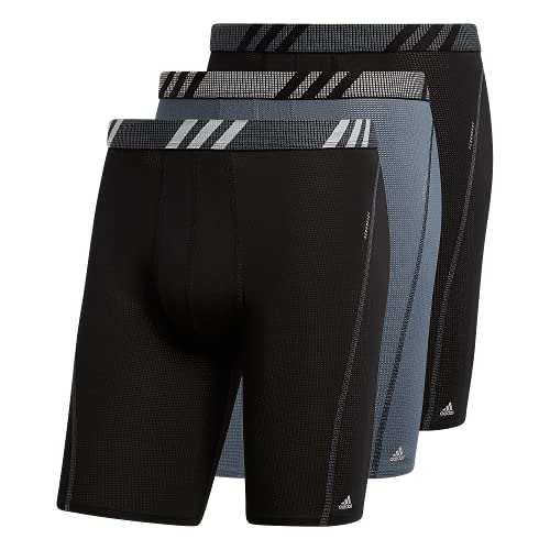 adidas Men's Sport Performance Mesh Long Boxer Brief Underwear (3-Pack), Black/Onix Grey/Black, Small