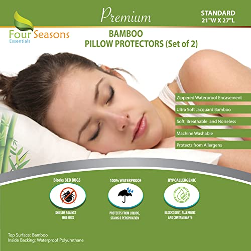 Bamboo Pillow Protectors Standard (Set of 2)  Pillow Cover Waterproof Hypoallergenic Dust Proof Zippered Encasement