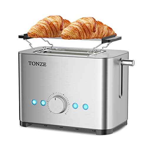 Toaster 2 Slice 1.57" Wide Slot with Heating Rack- Stainless Steel 2 Slice Toaster Easy to Use, Removable Crumb Tray Easy to Clean, Bagel/Defrost/Reheat/Cancel/6 Browning Settings Function, Save Time