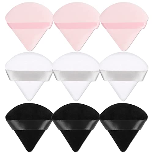 9 Pieces Triangle Powder Puff Super Soft Face Triangle Makeup Puff for Face Body Loose Powder Cosmetic Foundation Makeup Tools for Women Girls Gift(Black, White, Pink)