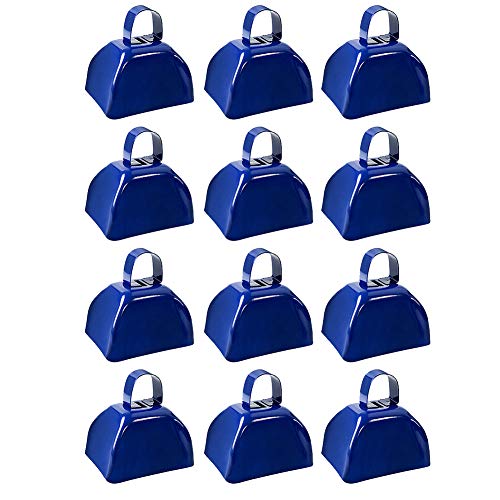 12 PCS Metal Cowbell with Handle, FOVERN1 Blue Cowbell Bulk 3 Inch, Mini Bells, Noise Makers for Football Games, Sporting Events, New Years Eve, Celebrating and More