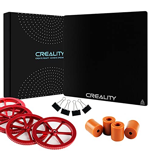 Creality Ender3 V2 Glass Bed 235x235x4mm,4pcs Heatbed Silicone Springs &Red Aluminum Hand Twist Leveling Nut&Bed Clips, Works for Ender 3 Pro/Ender 5 Pro/Ender 3 V2