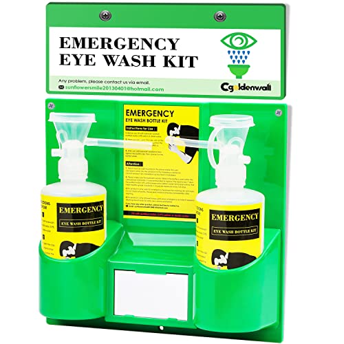 CGOLDENWALL Portable Eye Wash Station Wall Mounted Eyewash Station Double 500ml Empty Eyewash Replacement Bottle Emegency Eye Washing Kit for Personal Use, Not Include Eyewash Solution