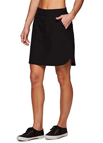 RBX Active Women's Fashion Stretch Woven Flat Front Waist Golf/Tennis Long Athletic Skort with Attached Bike Short and Pockets Long Length Black L