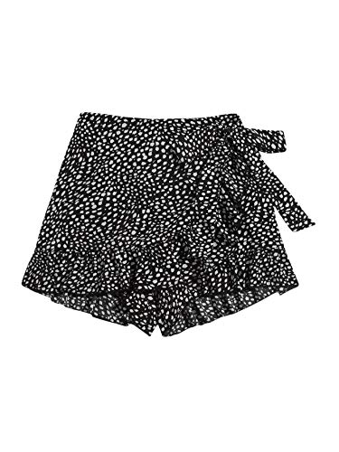 MakeMeChic Women's Boho Floral Print Elastic Waist Ruffle Wrap Tie Skorts Skirt Skorts A White and Black XL