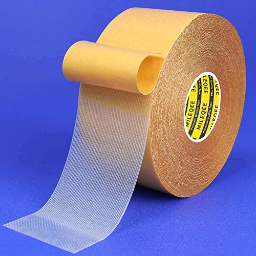 MILEQEE Double Sided Tape Heavy Duty, 2inx66FT(20m), Universal High Tack Strong Wall Adhesive with Fiberglass Mesh, Super Sticky Resistente Clear Tape, Easy Use Mounting Tape