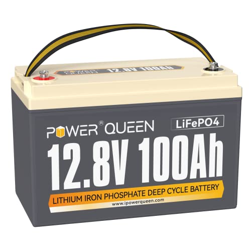 Power Queen 12V 100Ah LiFePO4 Battery, 1280Wh Lithium Battery with 100A BMS, over 4000+ Rechargeable Cycles, Support in Series/Parallel, widely used for Camper, RV, Road-Trip, Wireless Lawn Mover