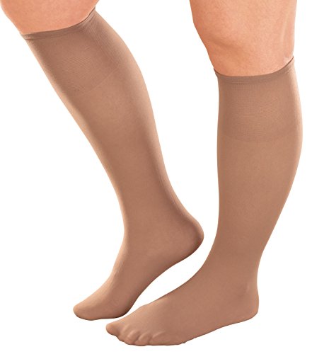 EasyComforts Women's Plus Size Knee High Stockings, Pack of 6 (2 Pairs Beige, 2 Pairs Tan, 2 Pairs Black)