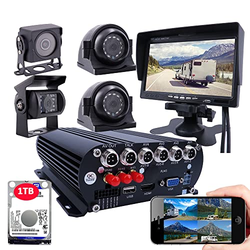 JOINLGO 4CH 4G GPS WiFi 1080P AHD Mobile Vehicle Car Dvr Security Camera System with 1TB Hard Drive 4Pcs WDR 2.0MP Car Cameras with Night Vision, Weatherproof, Remote Monitor for Truck Fleet