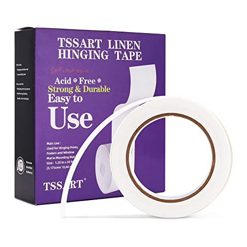 TSSART Linen Hinging Tape - Self-Adhesive Hinging Tape for Prints Matte Frames, Artwork Matting - Acid Free 1.25inch x 35ft