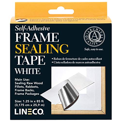 Lineco, Frame Sealing Tape White, Self Adhesive - 1.25in x 85 ft - for Frame Sealing, DIY, Crafts, Seals Frame Backing for Sturdy Design and Debris Prevention