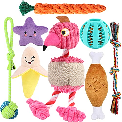 LOYEE 8 Pack Puppy Toys, Squeaky Plush Dog Toys for Small Dogs, Cute Puppy Teething Chew Toy, Safe Ropes Toys
