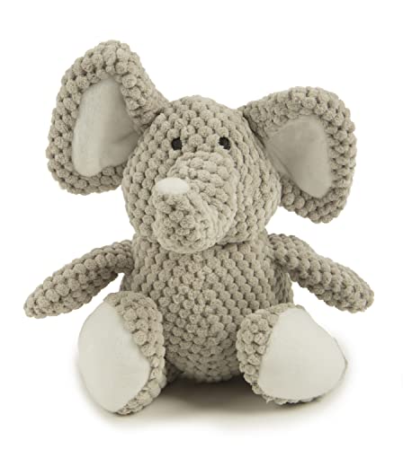 goDog Checkers Elephant Squeaky Plush Dog Toy, Chew Guard Technology - Gray, Small
