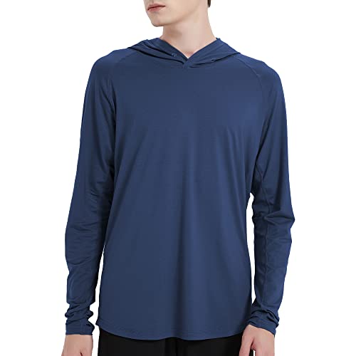 netdraw Men's Ultra-Soft Bamboo Hoodie Shirt UPF 50+ Sun Protection Long Sleeve Lightweight SPF Fishing Hiking UV Shirt (Pacific Blue, Large)
