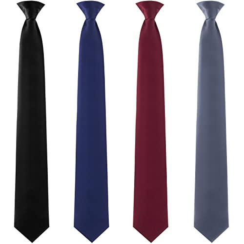 4 Pcs Men's Clip-on Ties Solid Color Men's Tie Pre Tied Clip on Ties for Men Men's Clip on Necktie Men's Button Ties (Black, Grey, Navy Blue, Wine Red)