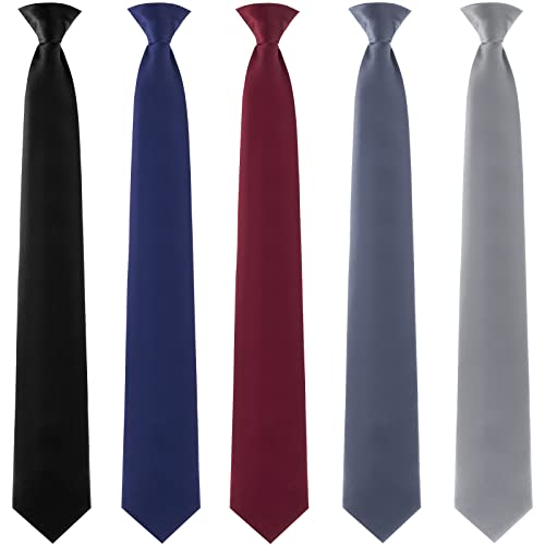 Clip on Ties for Men Solid Color Men's Tie Clip on Ties 20 Inch Pretied Men's Clip Ties Uniform Solid Clip on Tie (Black, Grey, Blue, Burgundy, Light Grey, 5 Pieces)