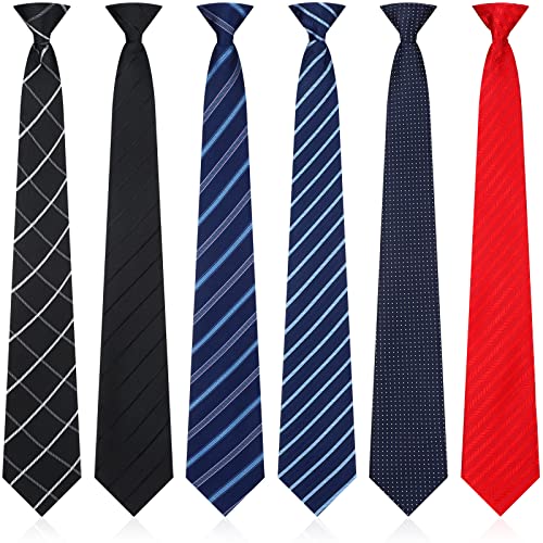 Janmercy 6 Pcs Clip on Tie for Men Clip on Easy Necktie Striped Solid Plaid Dots Mixed Lot Tie for Office School, 20 Inch (Bright Style)