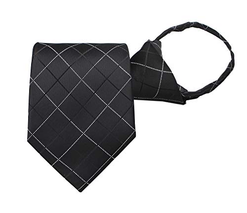 Men's Black White Check Clip on Tie Easily Zipper Silk Repp Neck Wear Giving for Bf
