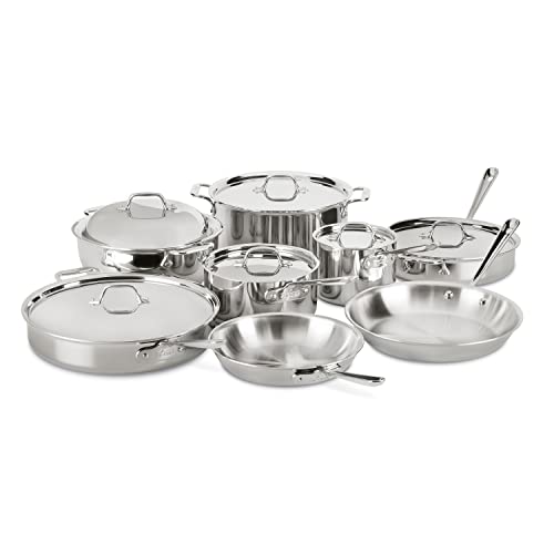 All-Clad D3 3-Ply Stainless Steel Cookware Set 14 Piece Induction Oven Broil Safe 600F Pots and Pans