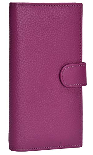 Oak Leathers Leather Checkbook Cover RFID Wallets For Women Duplicate Check Card Pen Holder(Fuschia)