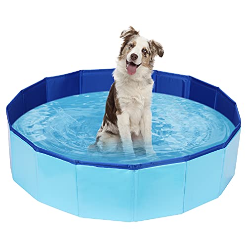 Foldable Dog Pool, YSJILIDE Portable PVC Dog Pet Swimming Pool, Collapsible Plastic Dog Bath for for Large Medium Small Dogs & Kids (32 x 8)