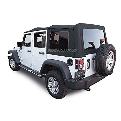 Sierra Offroad Replacement Soft Top, fits Jeep Wrangler JK Model 2010-2018 4DR, Premium Sailcloth Vinyl, Factory Quality and Precision Fit, Black